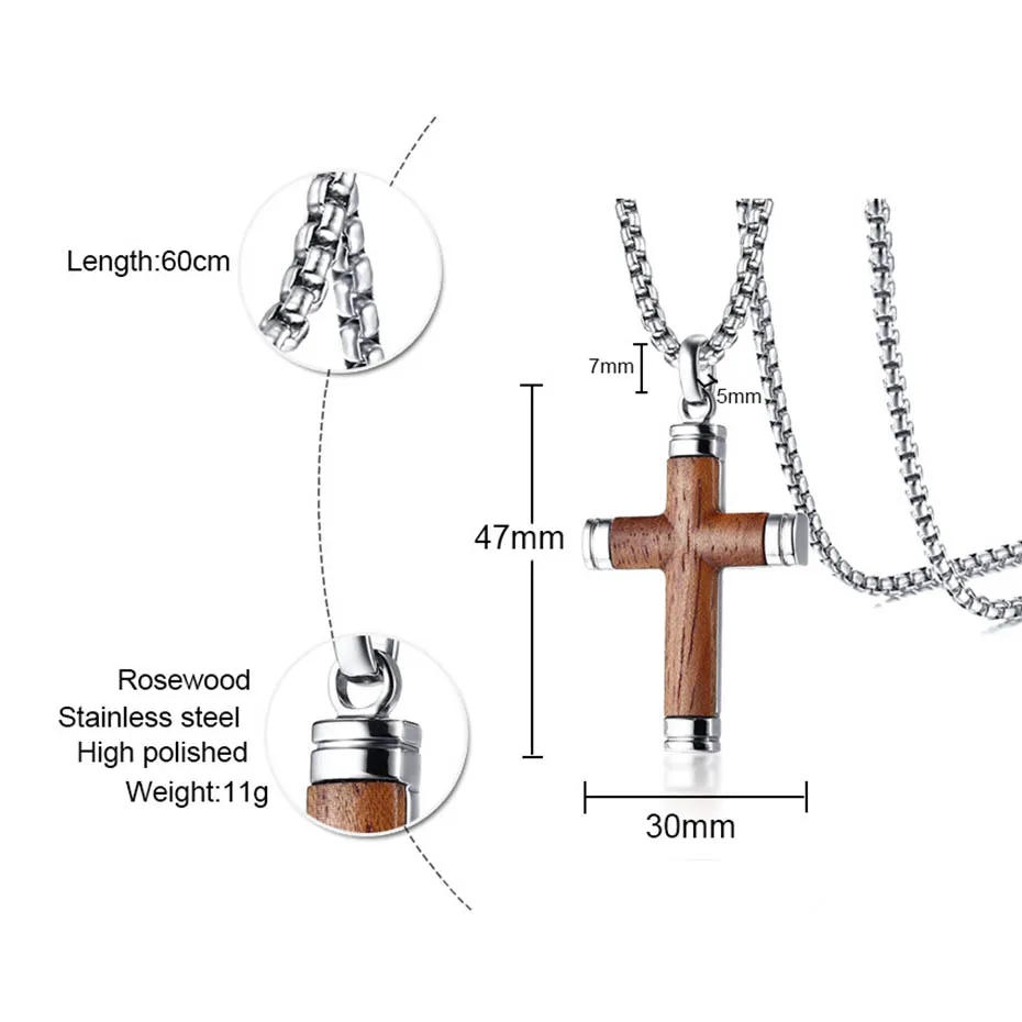 Relodi титановая сталь Грушевый цвет деревянный крест подвеска ожерелье мужские