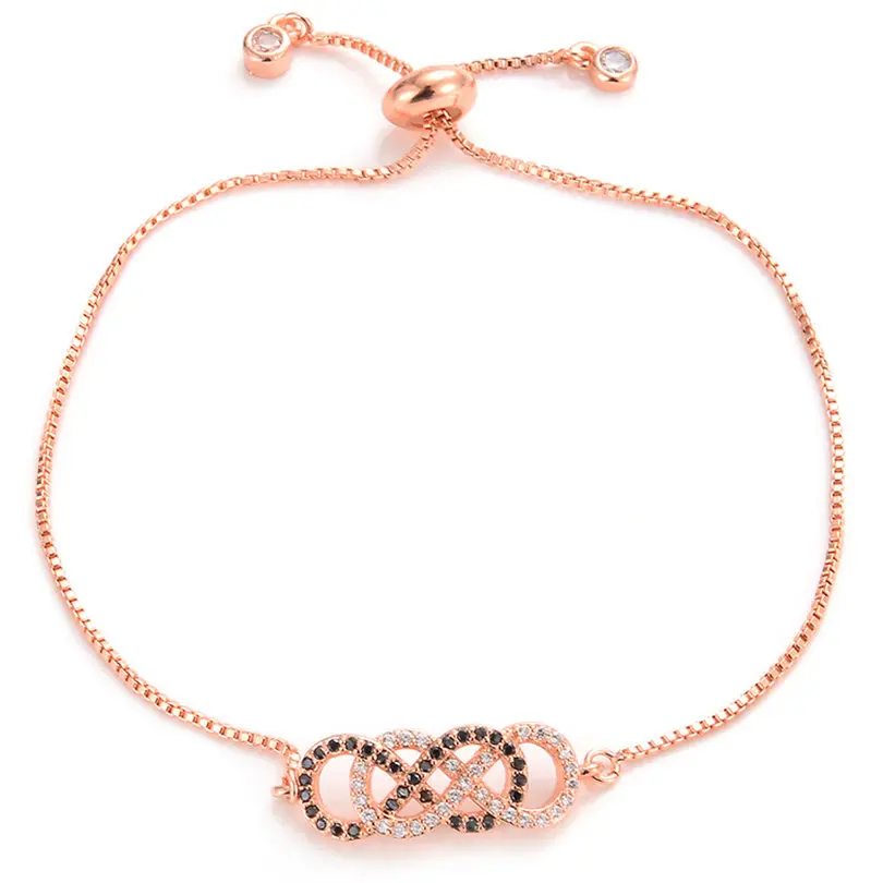 rose gold Pipitree белый и черный CZ Циркон двойной Бесконечность браслет влюбленных Пара ювелирных изделий ползунок цепи Шарм Браслеты для женщин Свадьба - Окраска металла: rose gold