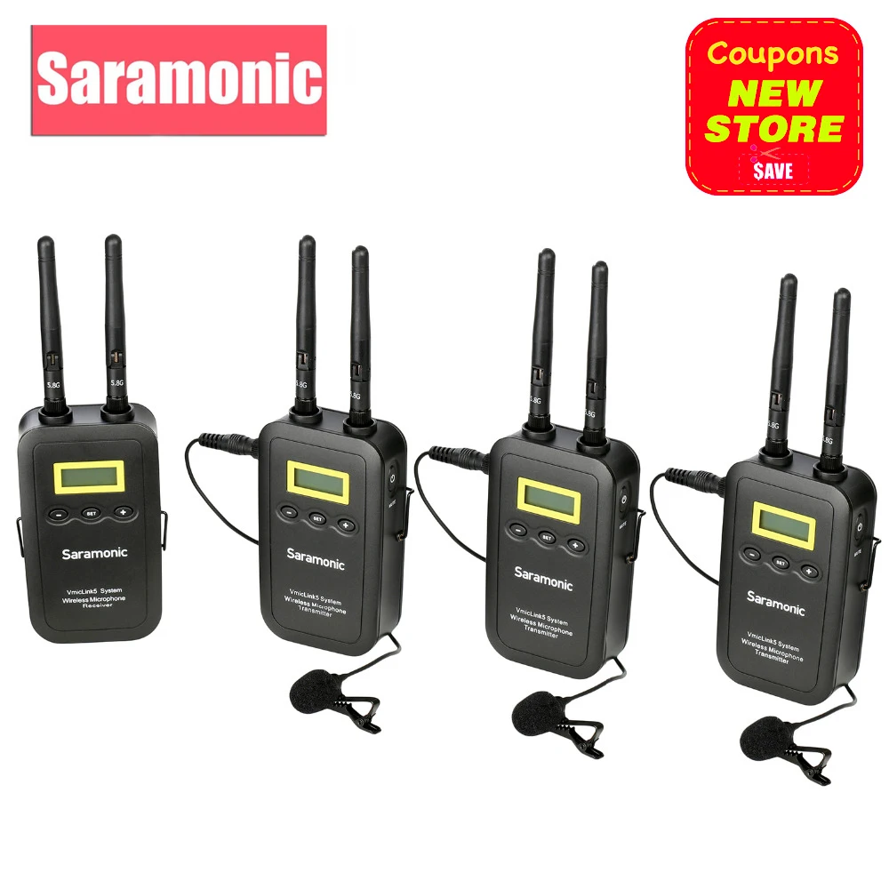 Беспроводной петличный микрофон Saramonic 5 8 ГГц VmicLink5 3 передатчика и 1 приемник для