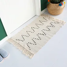 Nordic Pastoral Style Hand Woven Cotton Yarn Tassels Carpet Japanese White Small Area Rug Retro Boho Living Room Antiskid Mat Nordic Pastoral Style Hand Woven Cotton Yarn Tassels Carpet Japanese White Small Area Rug Retro Boho Living Room Antiskid Mat