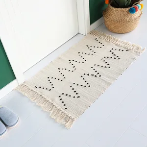 nordic pastoral style hand woven cotton yarn tassels carpet japanese white small area rug retro boho living room antiskid mat free global shipping