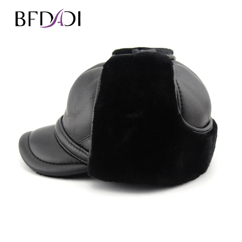 

BFDADI 2021 New Winter Hat Ear Protector Cap Bomber Hats for Men Windproof Russian Old Man Hats Warm Hat Big Size 57-61cm