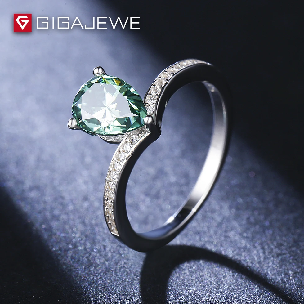 GIGAJEWE грушевидный камень Муассанит 1ct 925 пробы Серебряное обручальное кольцо подарок
