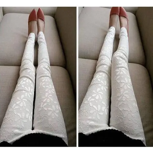 Casual Womens Skinny Pencil Pants High Waisted Embroidery Stretch Slim Fit Denim Jeans Trousers | Женская одежда