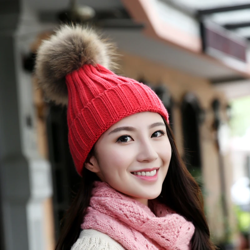 2018 зимние шапки из кроличьего меха для женщин шапка с помпонами вязаная