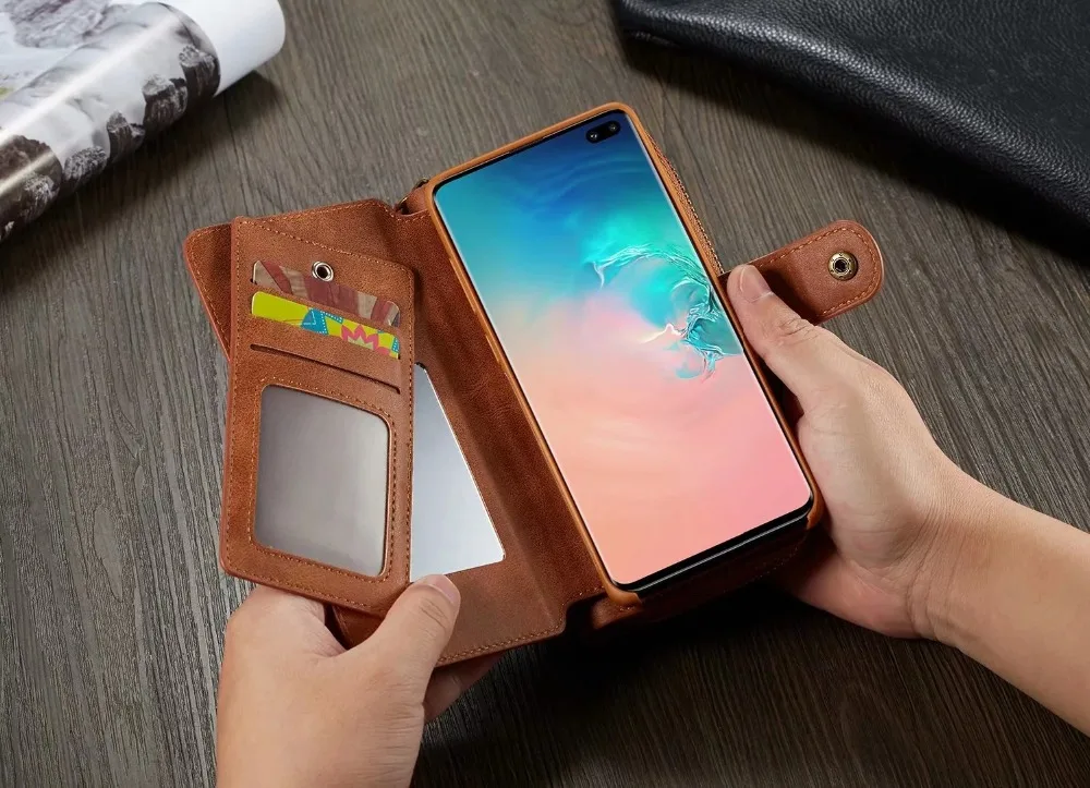Новинка, съемный кошелек на молнии, Магнитный чехол, кожаный чехол для samsung Galaxy S10/S10 Plus/S10 E, брендовый чехол