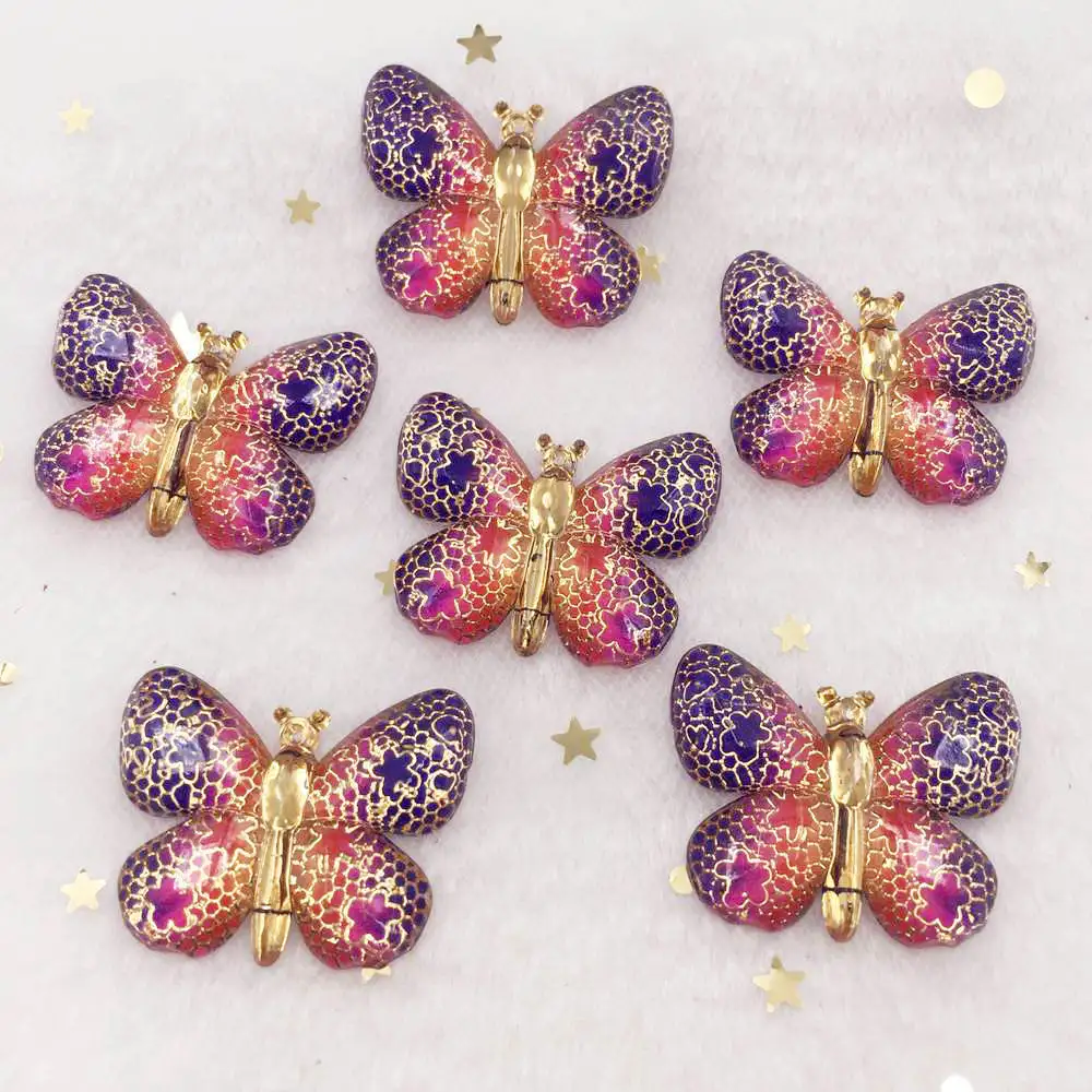 Яркие Кабошоны с плоской спинкой в виде бабочки миниатюрные Аппликации из