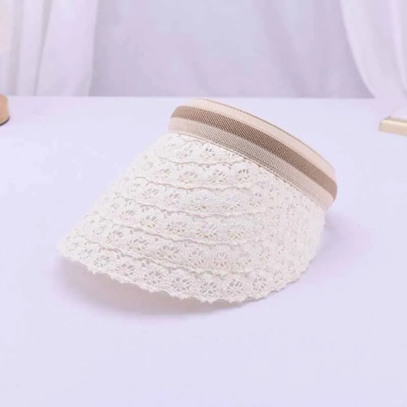 

Ymsaid Summer Women's Lace Empty top Visor Lady's Sun Hat Wide Brim Outdoor Fashion hollow Beach Hat Sun UV Protection Cap