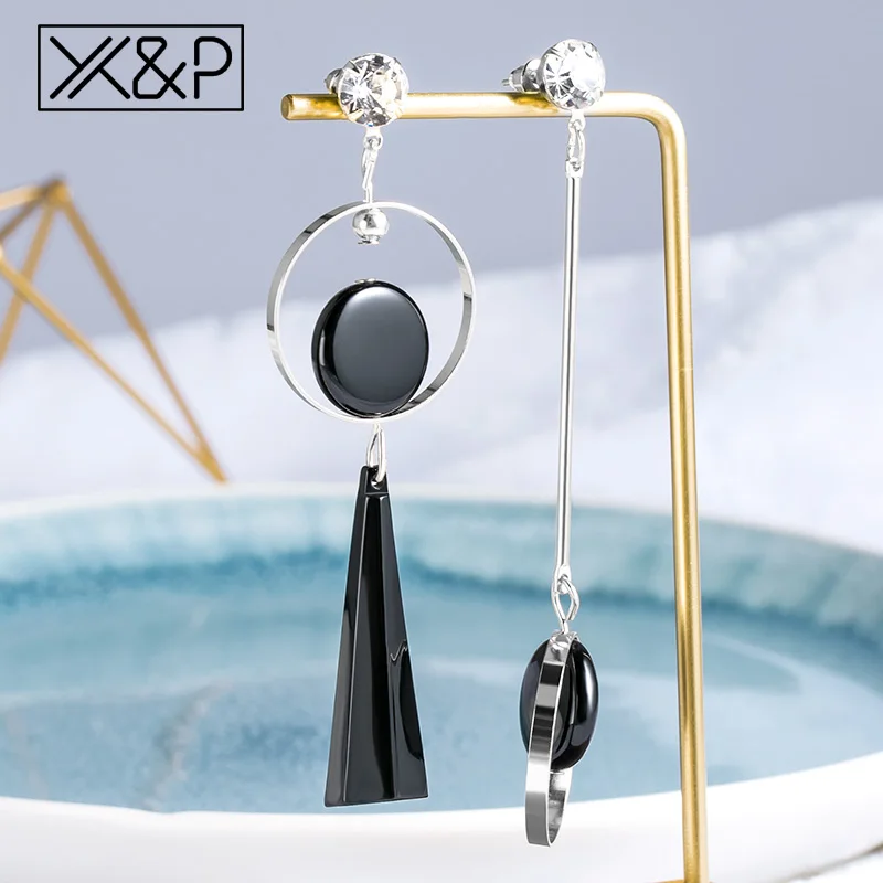 X & P корейские черные акриловые геометрические Висячие серьги для женщин модные