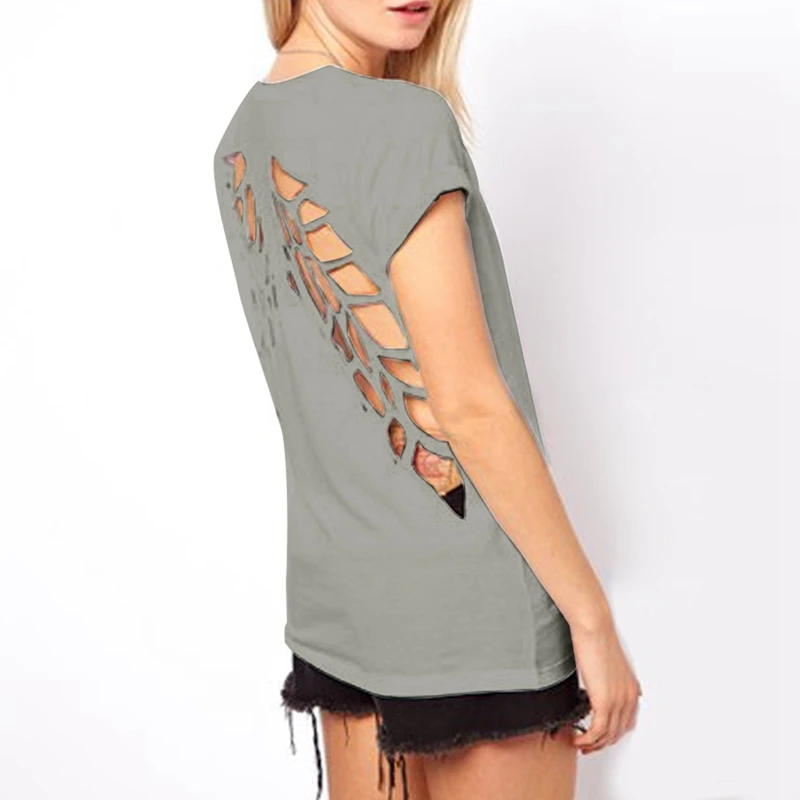 

2017 New Summer Fashion Casual T Shirt Women Laser Angel Wings Backless T Shirt Woman Clothes O-Neck tshirt T-Shirt Tops 0