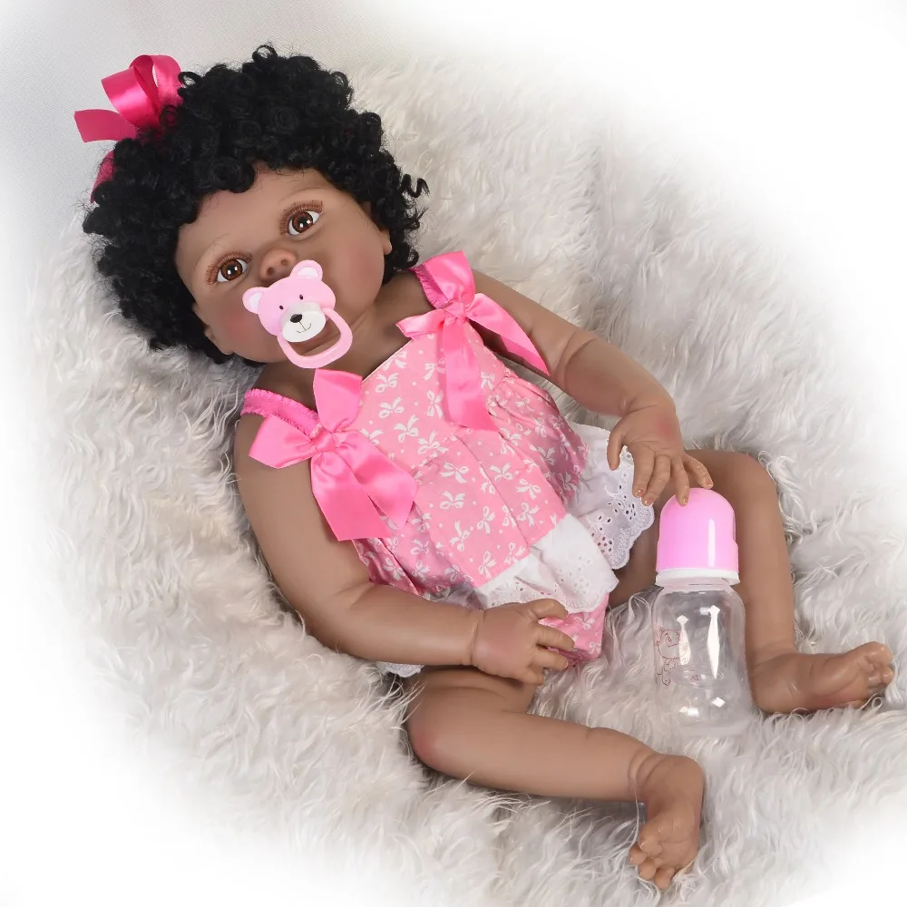 Black skin Newborn bebe dolls 23&quot57cm full vinyl silicone reborn baby girl lifelike child gift waterproof babies t | Игрушки и хобби