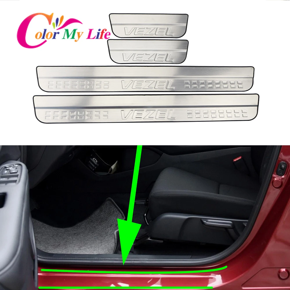 Накладка на порог автомобильной двери из нержавеющей стали 4 шт./компл. для Honda Vezel