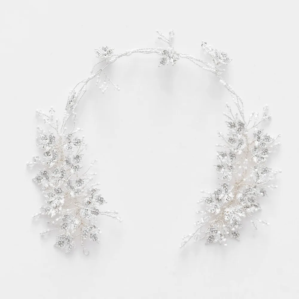 Античные серебряные кристаллические шарики головной убор ручной работы листва