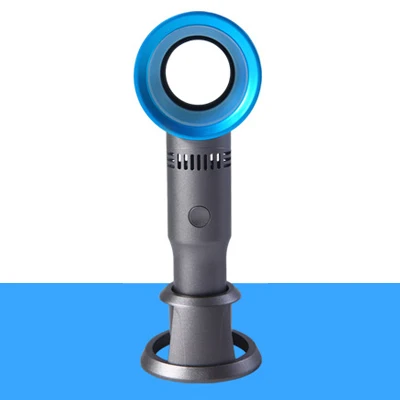 Blue USB Перезаряжаемые Портативный Bladeless вентилятор Ручной мини-кулер Съемная база портативный вентилятор с 3 Скорость уровня настольных вентилятор - Цвет: Blue