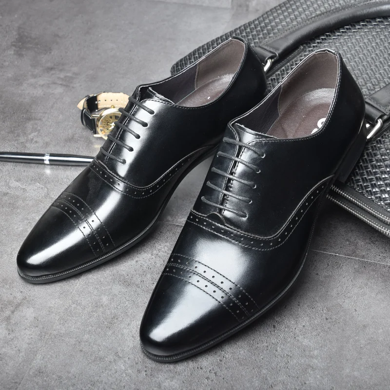 OSCO мужские модные туфли из парчи с резным узором деловая обувь натуральной кожи