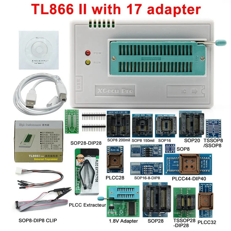Универсальный программатор Minipro V8.33 Tl866Ii Plus + 28 адаптеров тестовый зажим Tl866 Pic Bios