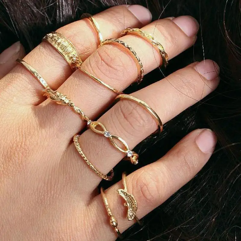 Utrend 12 шт./компл. Anillos летние богемные наборы колец для женщин винтажные золотые