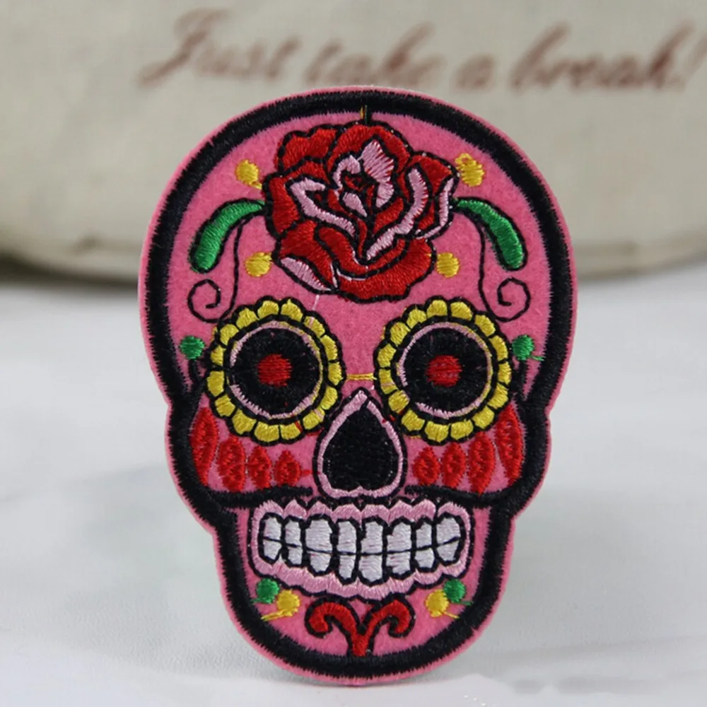 DIY Skull Clothes patch Appliques Flower Skeleton Embroidery Iron On Patches Sew Motif Badge | Дом и сад