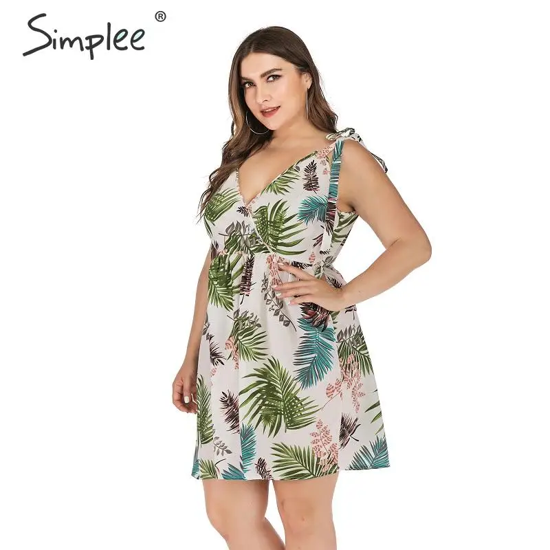 Simplee лист печати женское пляжное платье Лето Плюс Размер праздничные кружевные