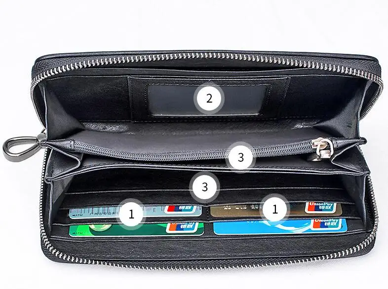 

Genuine leather cow skin long zip soft purse card holder for men