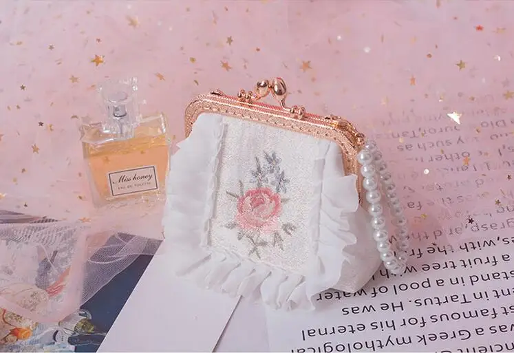 Angelatarch Новое поступление кружевная вышивка цветочный жемчуг свежие Mori Girl сумки цветок металлический каркас застежка для денег Кошельки Монета Сумка