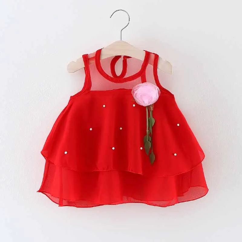 AX631 Red Bear Leader/платья для малышей г. Новая летняя модная детская одежда в полоску от 0 до 2 лет милые хлопковые платья с принтом для маленьких девочек - Цвет: AX631 Red