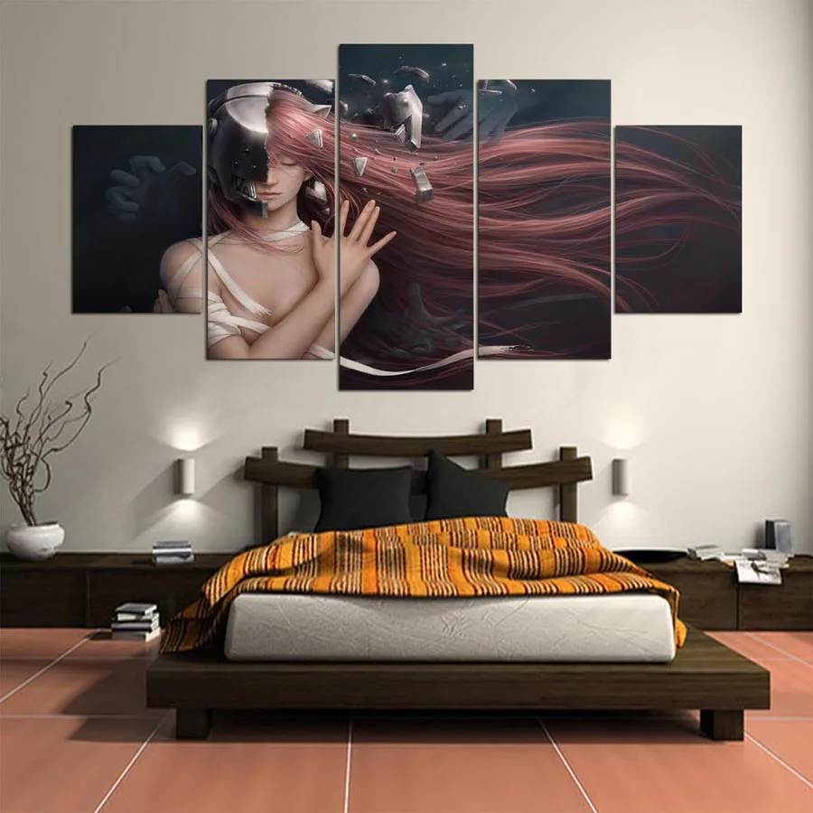 5 панельных картин DAFENJINGMO ARTS HD печатная картина elfen lied холст домашний декор