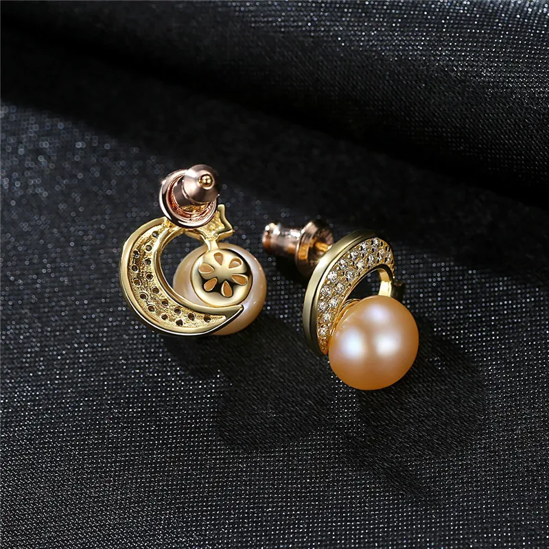 100% 925 Sterling Silver Natural Pearl Earrings for Women Business Star Moon Wedding | Украшения и аксессуары