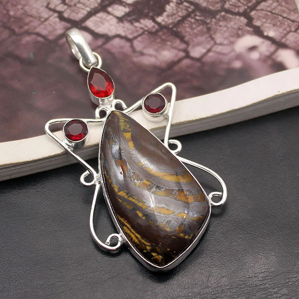 

Hermosa Gorgeous Natural Hematite Red Garnet Charms Necklace Pendant 2 7/8 inch A302
