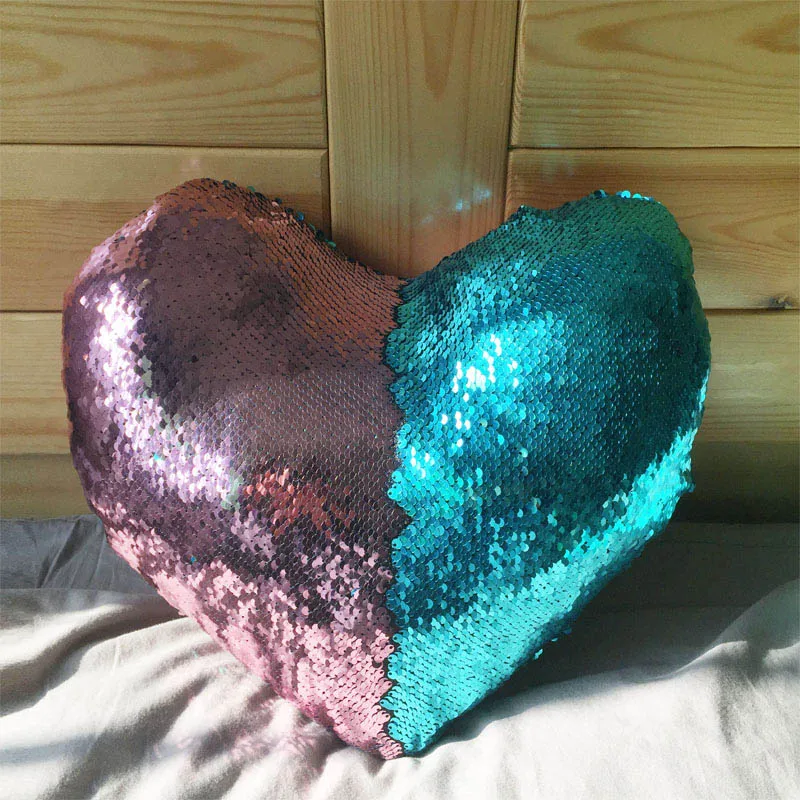 lake bule purple Сердце Форма Подушка «Русалка» чехол с блестками и Цвет изменение подушки, декоративная наволочка для подушки Чехол для дивана домашний декор - Цвет: lake bule purple