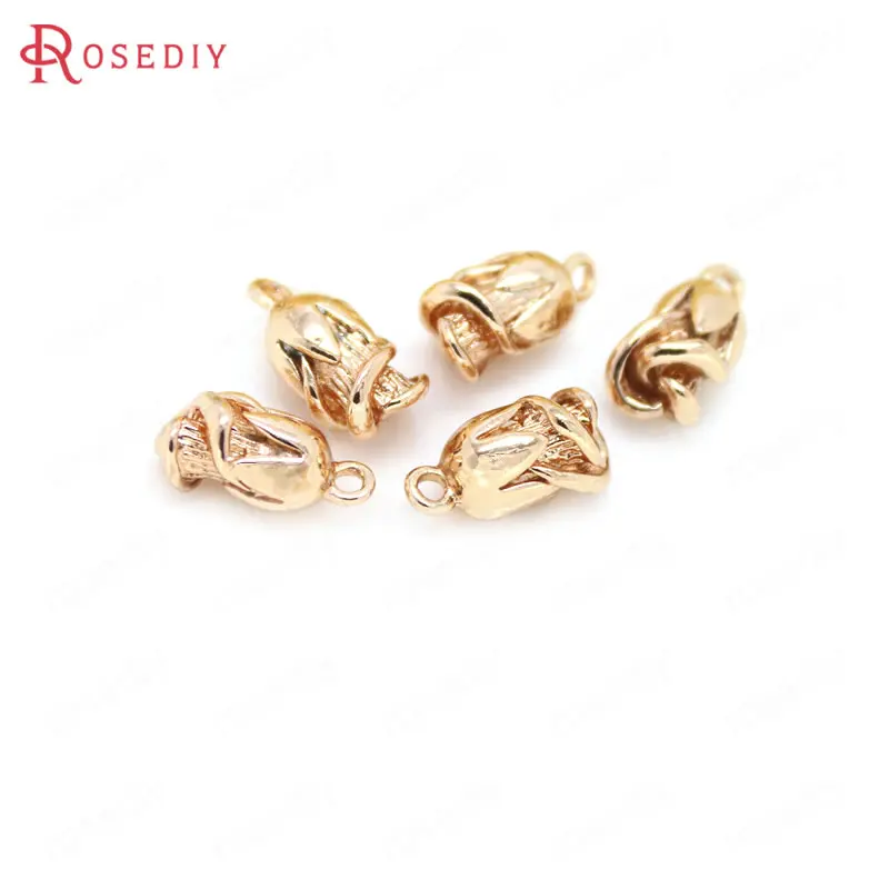 6PCS 6x13MM 24K Champagne Gold Color Plated Brass Rose Charms Pendants High Quality Diy Jewelry Accessories | Украшения и