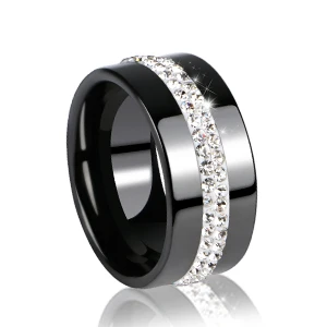 Black Ring 10 мм ширина двухрядные Кристальные женские кольца, бижутерия, гладкие черно-белые керамические кольца из керамического материала, модное обручальное кольцо - Цвет основного камня: Black Ring