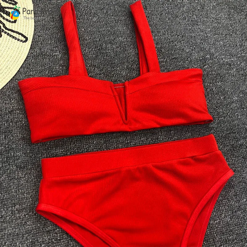 High Waist Swimsuit Women V Wire Push Up Bikini Set Top Style Thong Swimsuit High Waist Women Beach Bathing Suit
