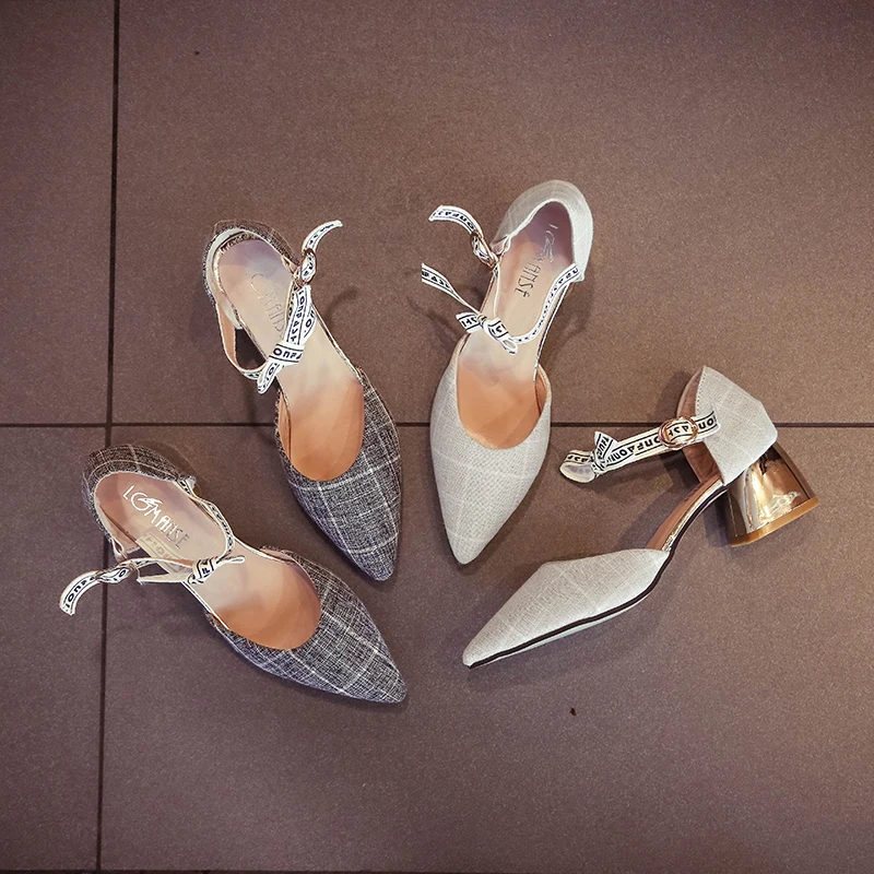 

2019 Women's Spring New Gladiator Women's Shoes Pointed Toe High Heels Fashion Square Toeprom Pump Ladies Sexy temperament Shoes