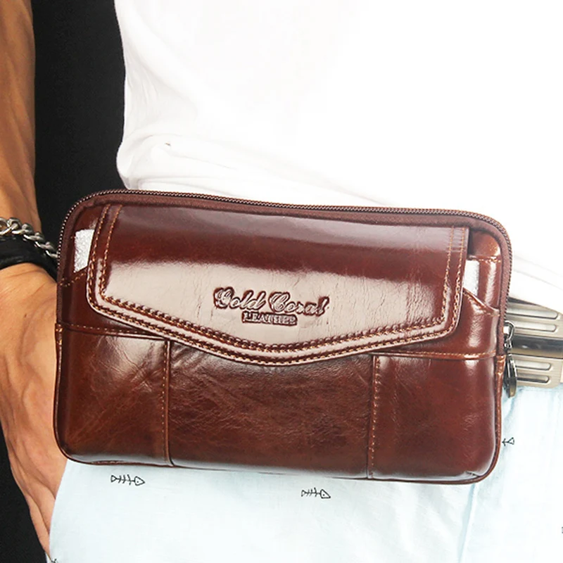 Мужская поясная сумка из натуральной кожи для мобильного телефона|fanny waist bag|fashion