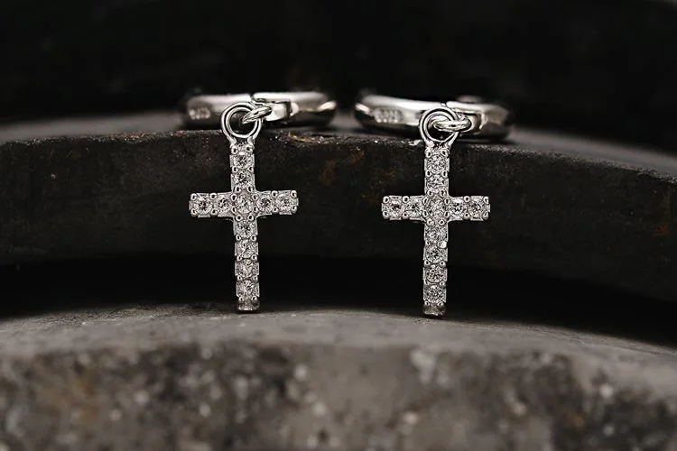 Серьги из стерлингового серебра S925 пробы модные серьги капли с крестиком Пряжка