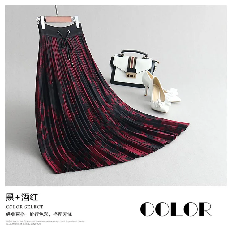

2019 Autumn and Winter Jacquard Long Skirt High Waist Elegant Vintage Knit Warm Pleated Skirt Women Knitted Skirts