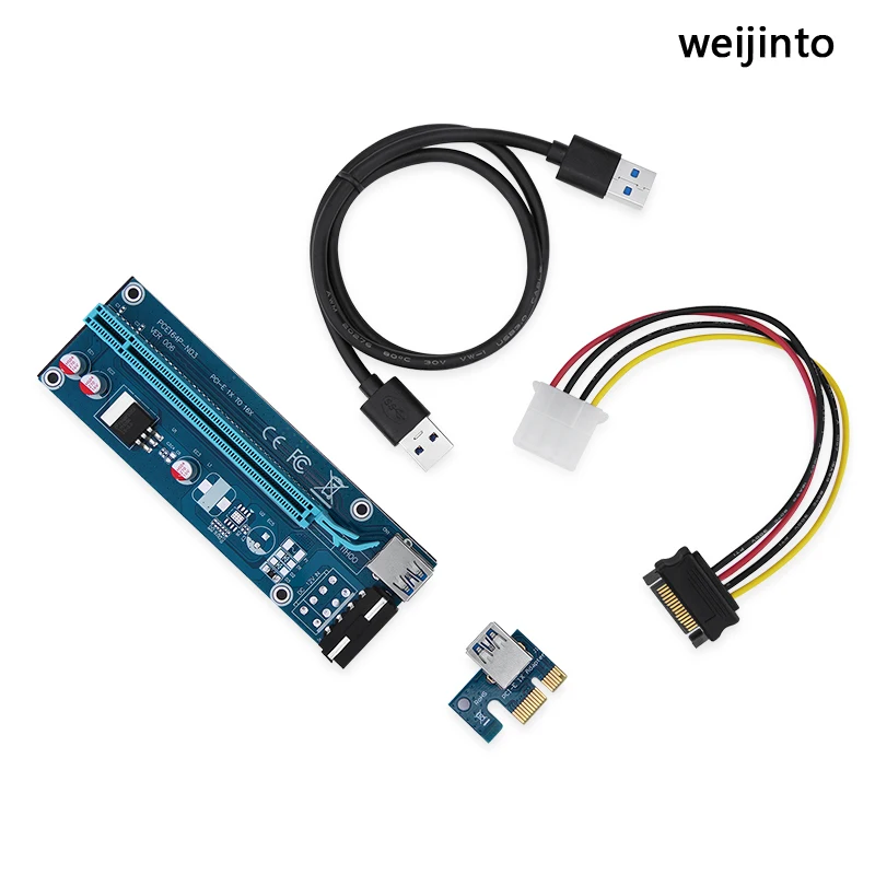Riser-Karte,Ubit Pcie 1x bis 16x-Platine mit LED-Anzeige,benutzerdefiniertes 60 cm USB 3.0-Kabel,3 Energieoptionen 6Pin/SATA/Molex 