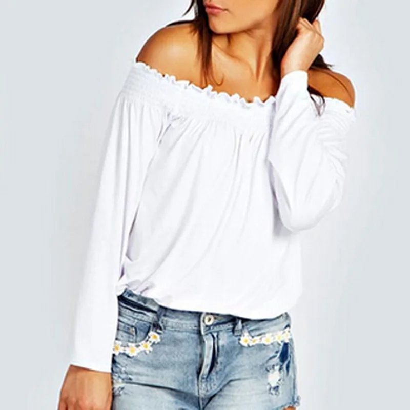 ZANZEA Лето Blusas Femininas Осень Сексуальная женская блузка Женская туника рубашка с открытыми плечами топы Повседневная рубашка с длинным рукавом