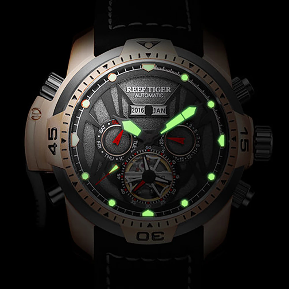 Спортивные часы Reef Tiger/RT со сложным циферблатом и вечным календарем большой
