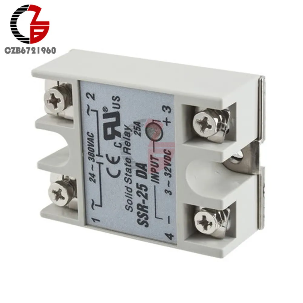 DC-AC твердотельный релейный модуль SSR-25DA 25A 3-32V DC В AC 24-380V SSR переключатель |