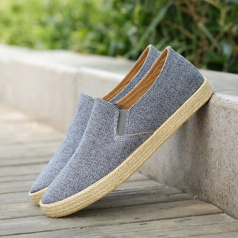 Мужская парусиновая обувь дышащие мужские лоферы без шнуровки однотонные