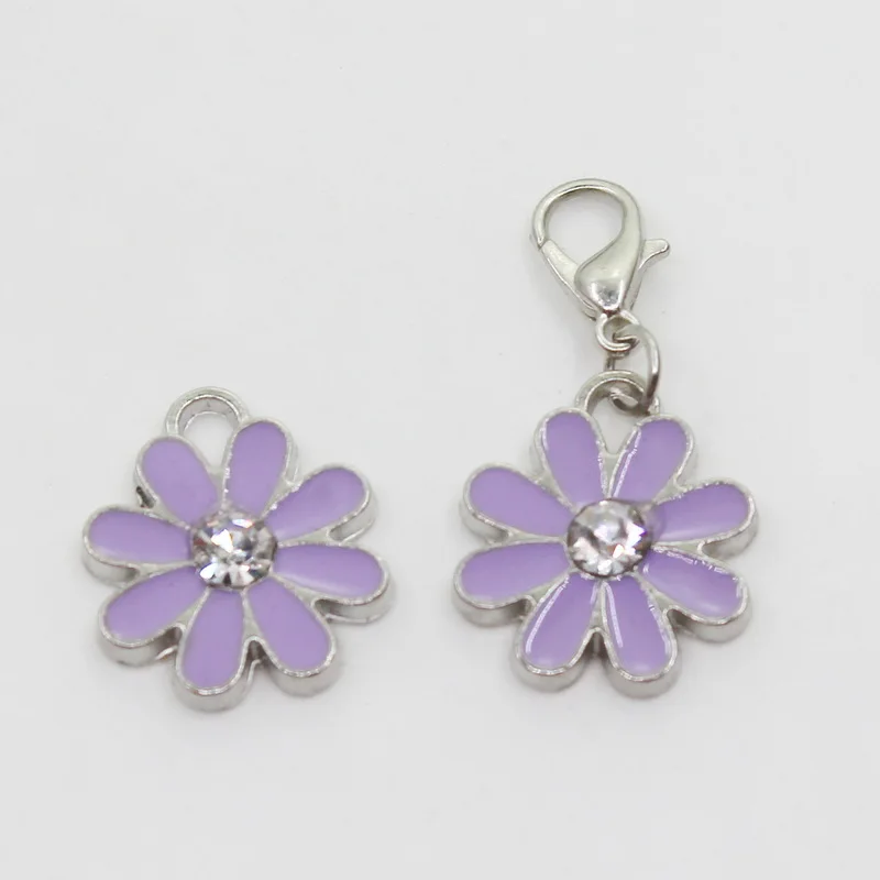 

New Arrival 20pcs/lot Light Purple Daisy Flower Dangle Charms Lobster Clasp DIY Bracelet Necklace Pendants Jewelry Hanging Charm