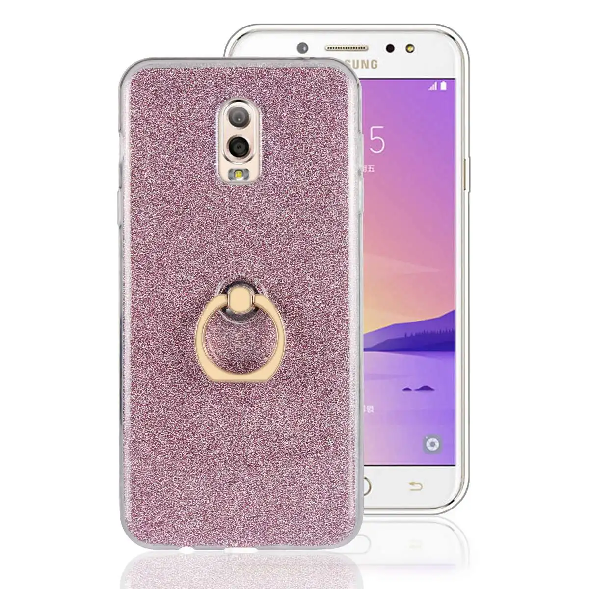 Блеск стенд для колец на палец чехол samsung Galaxy C8 J7 Плюс Крышка силиконовая