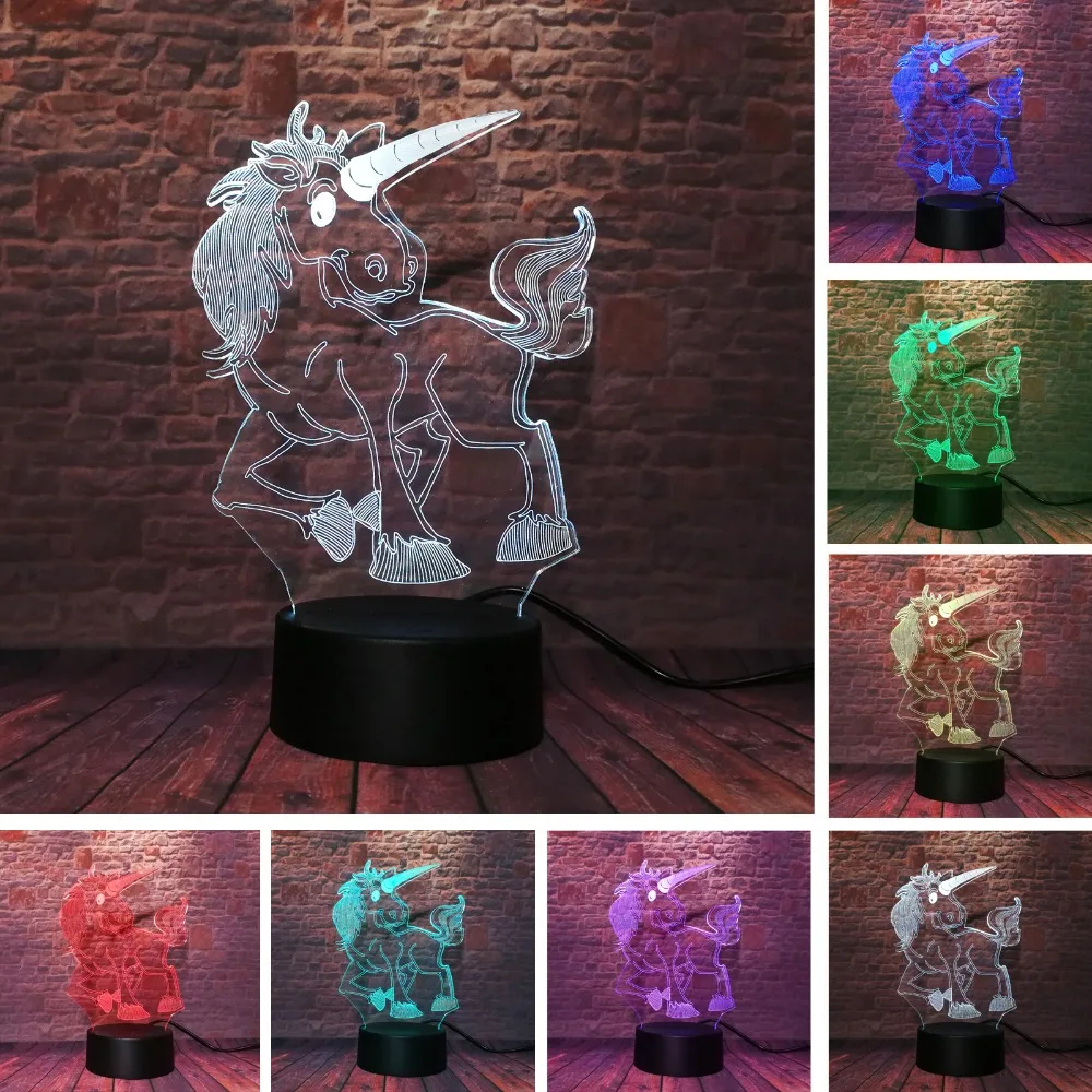 Творческий Amroe 2019 3D светодиодный светильник единорог лошадь RGB ночник вечерние