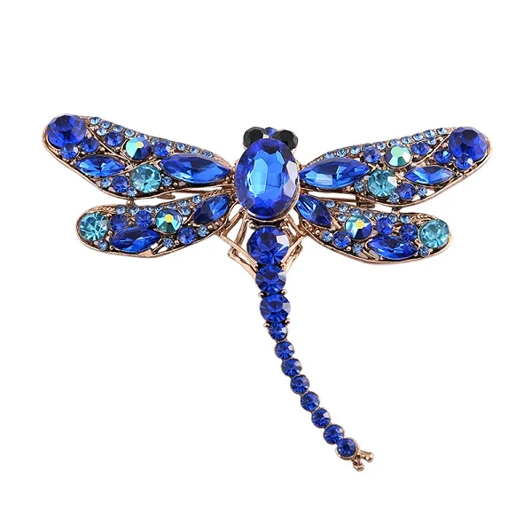Blue EASYA, 3 цвета, большой кристалл, стрекоза, броши для женщин, модная Милая брошь в виде насекомых, булавка для женщин, аксессуары для пальто, ювелирные изделия - Окраска металла: Blue