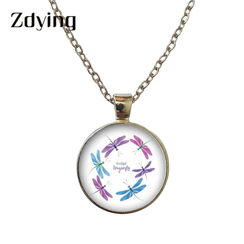 Женское ожерелье с подвеской в виде стрекозы длинное изображением кабошона из