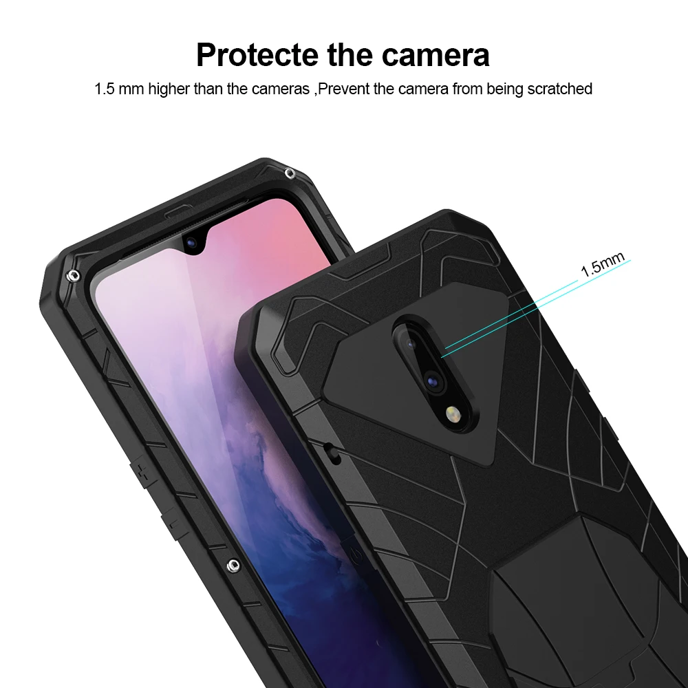 Для Oneplus 7 Гибридный бронированный Алюминиевый металлический противоударный бампер рамка чехол мягкий резиновый силиконовый военный сверхпрочный жесткий чехол