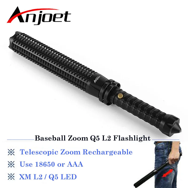 

Sets Powerful led Zoomable flashlight XML L2 Telescopic baton self defense police 1101 Patrol rechargeable flash light 18650
