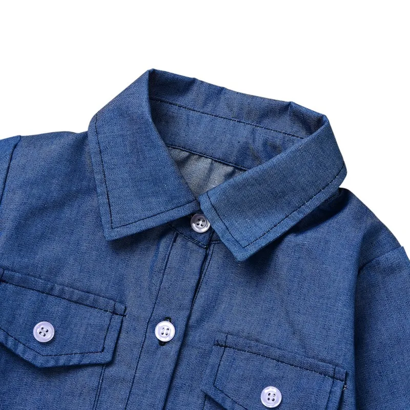 Джинсовые комплекты для маленьких девочек Топы с длинными рукавами Рубашка +